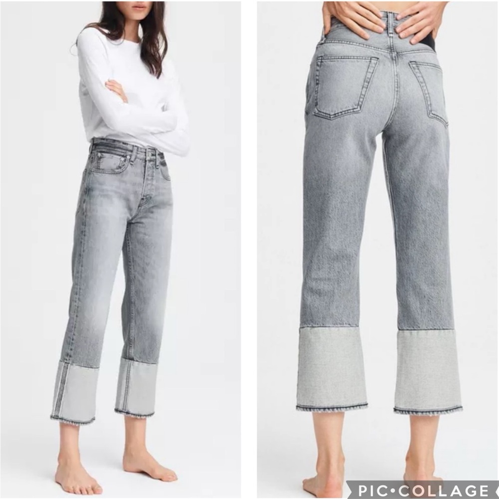 Rag & Bone Maya High Rise Ankle Straight Jeans Two‎ Tone Misty Gray 25